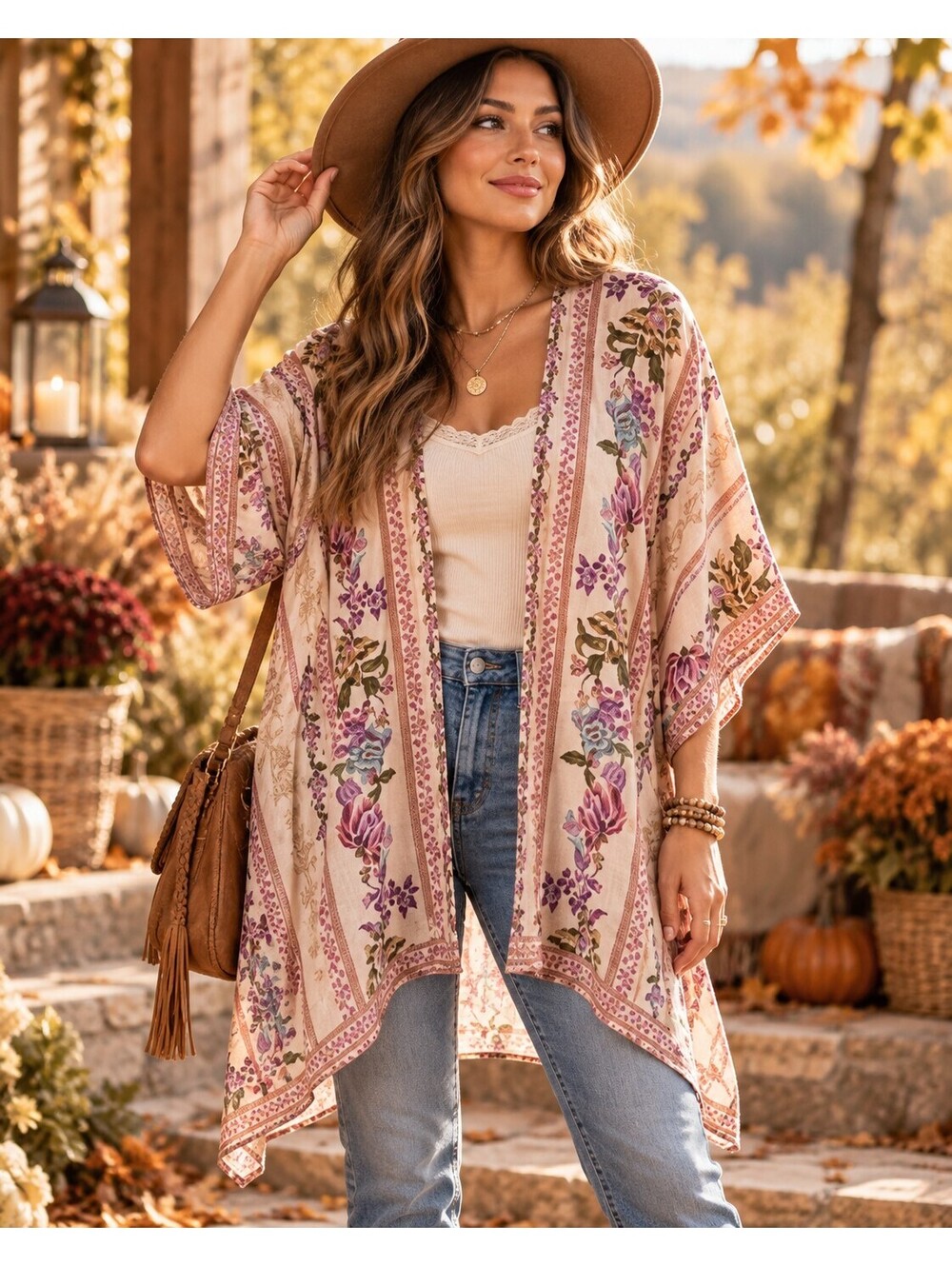 Japna One Size Kimono Duster Bohemian Soft Floral Print Cottagecore Romantic